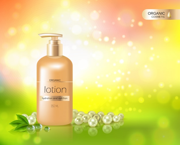 Gold  bottle of lotion for skin hydration