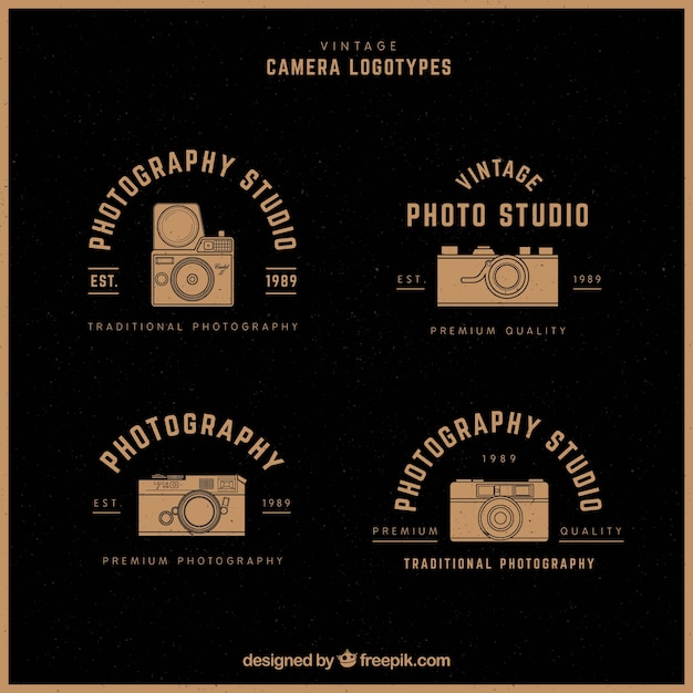 Vettore gratuito collezione logo della fotocamera d'oro