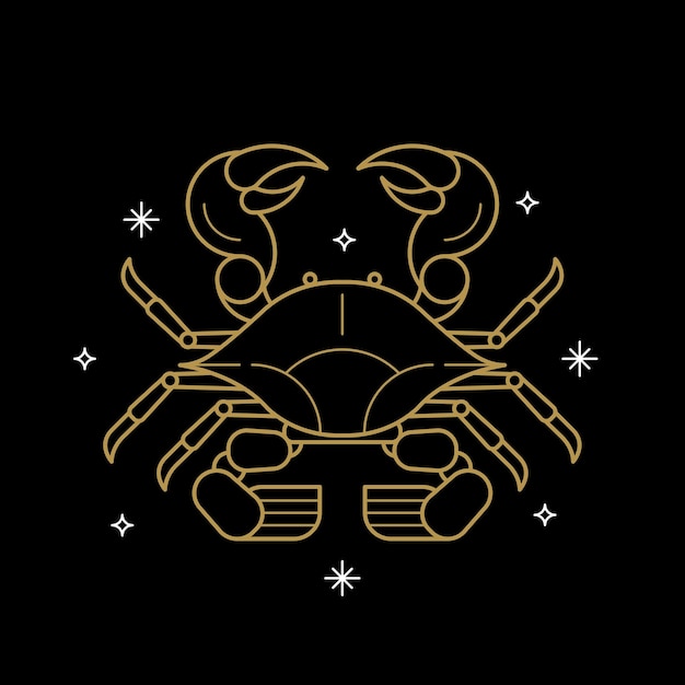 Знак зодиака Золотой рак на черном фоне