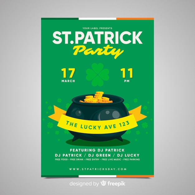 Free vector gold cauldron st patrick's day party poster