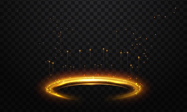 Gold circle of shiny particles on transparent background