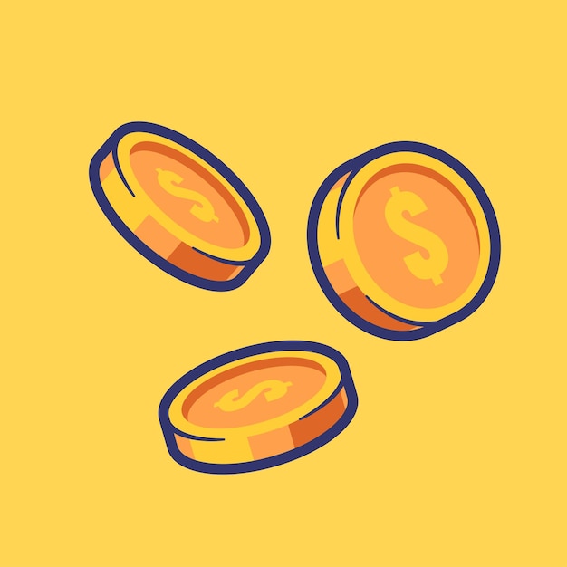 Бесплатное векторное изображение Золотые монеты деньги плавающий мультфильм вектор икона иллюстрация бизнес финансы изолированный плоский вектор