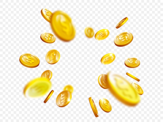 Gold coin splash bingo jackpot win casino poker coins vector 3d