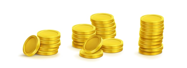 Куча золотых монет с кучей денег разного размера
