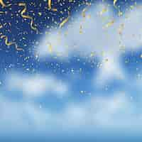 Free vector gold confetti on blue sky background