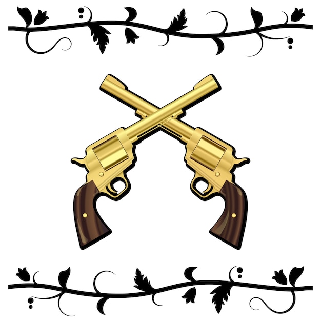 Gold Crossed Guns Vector Template