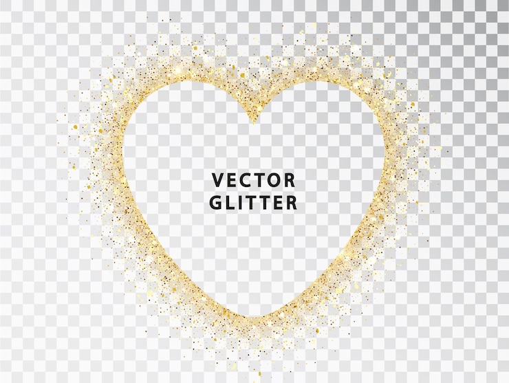 無料Vector 透明な背景に刻印の場所があるハートの形に輝く金粉。幸せなバレンタインデーのカードテンプレート。ベクトルイラスト。休日のための光沢のあるテンプレート。