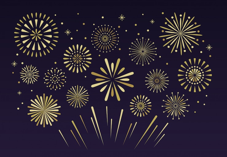  Gold festive fireworks. christmas pyrotechnics firecracker Premium Vector