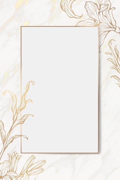 Gold floral frame on marble background