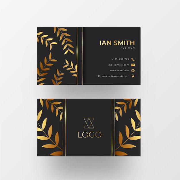 Free vector gold foil leaves business card template