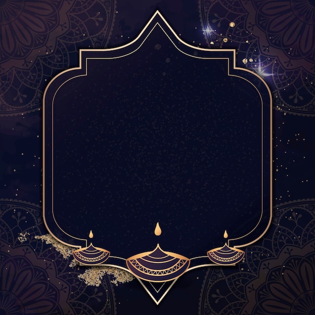 Gold frame on diwali pattern background