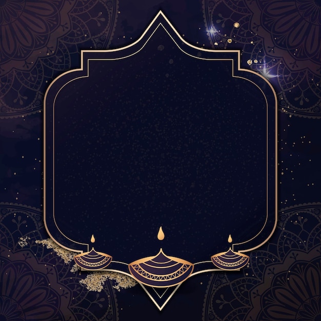 Gold frame on Diwali pattern background