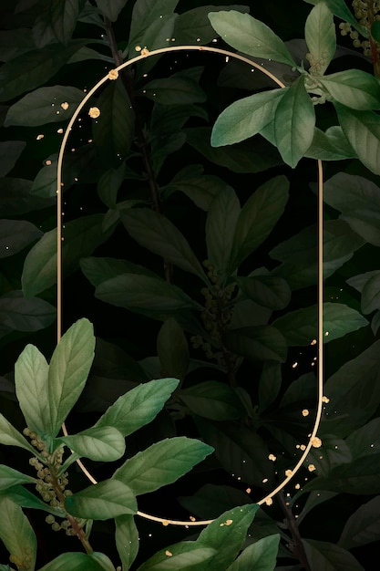 Gold frame on foliage background