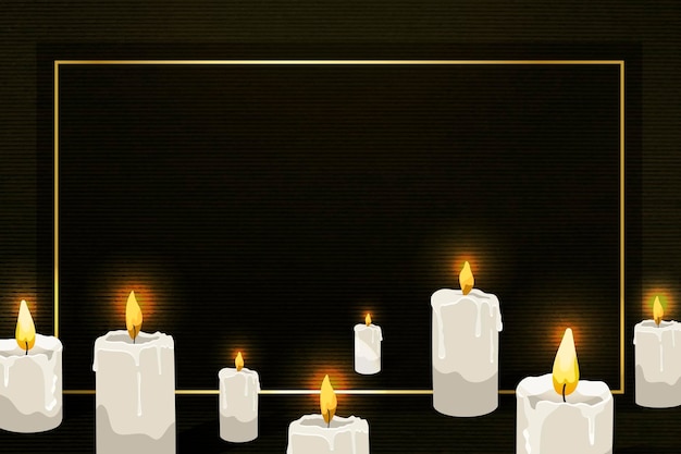 Free vector gold frame on lit candles pattern black background vector