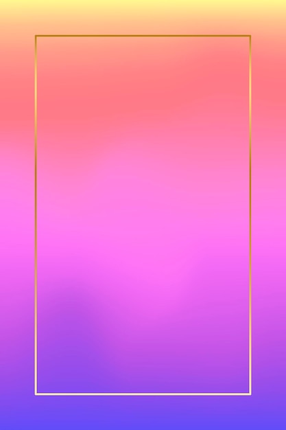 Золотая рамка на розовом и фиолетовом фоне голографического узора