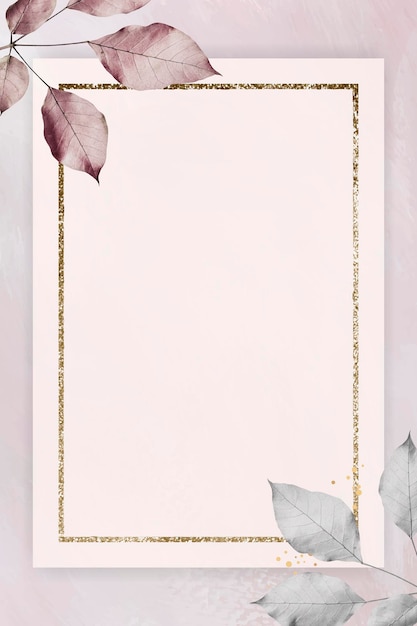 Gold frame with foliage on marble textured background