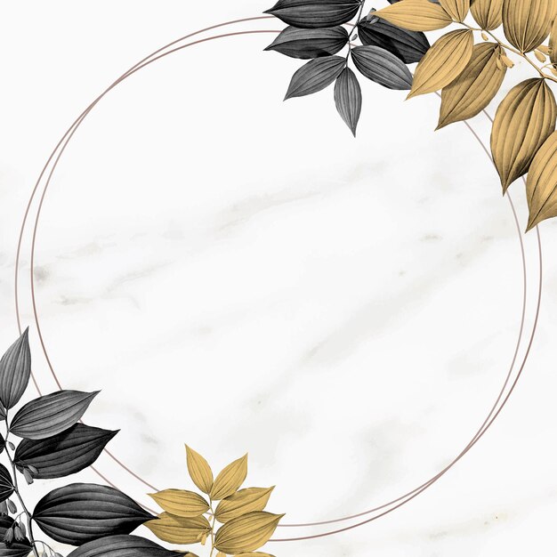 Золотая рамка с рисунком листвы на мраморном текстурированном фоне вектор