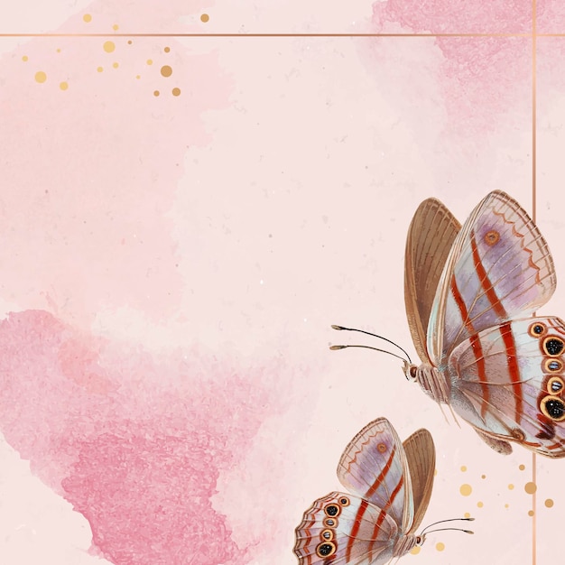 Gold frame with pink butterfly patterned background