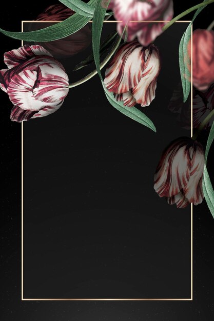 Free vector gold frame with tulip border on black background