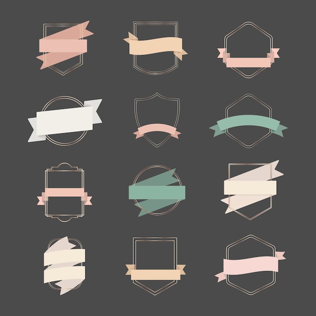 Free vector gold frames with ribbon banners set