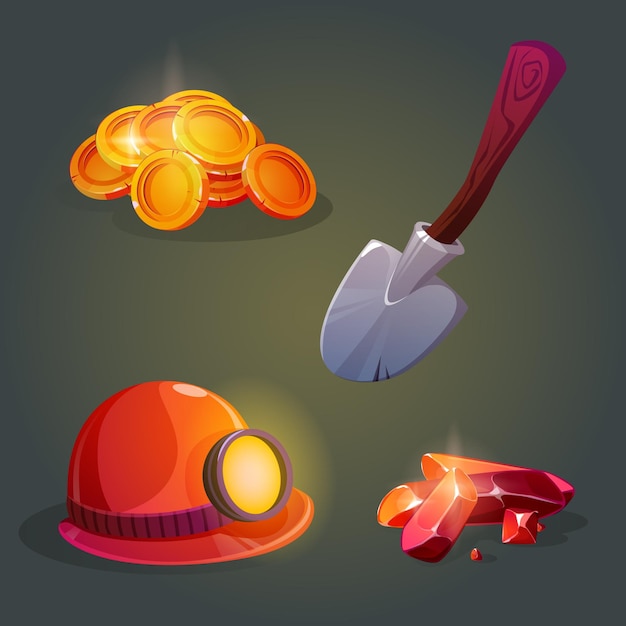 Free vector gold and gemstone mine game icons