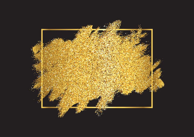 金属のゴールデンフレームとゴールドのキラキラ背景