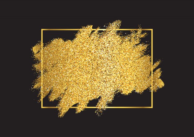 Gold glitter background with a metallic golden frame