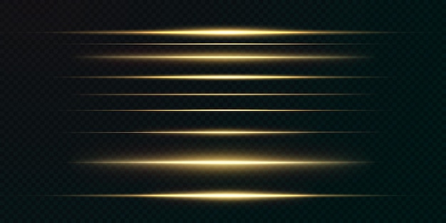 Gold horizontal lens flares pack laser beams horizontal light rays beautiful light flares