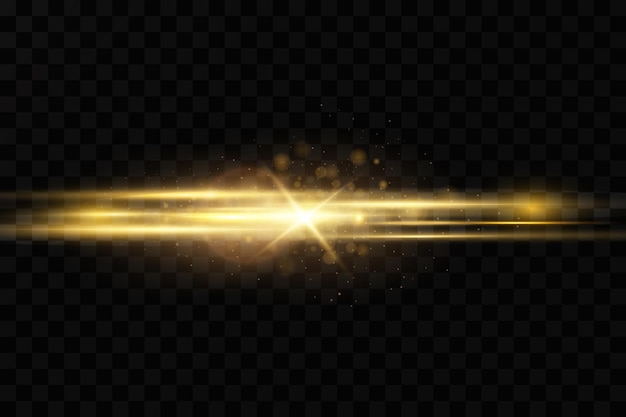 Gold horizontal lens flares pack laser beams horizontal light rays glow transparent vector light