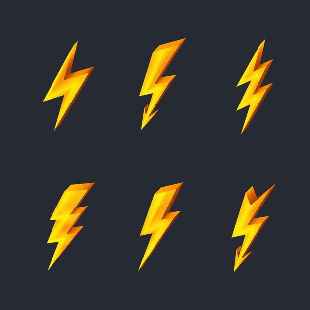 Gold lightning icons on black vector illustration