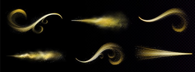 Бесплатное векторное изображение Золотой волшебный спрей, волшебная блестящая пыль со следом золотых частиц