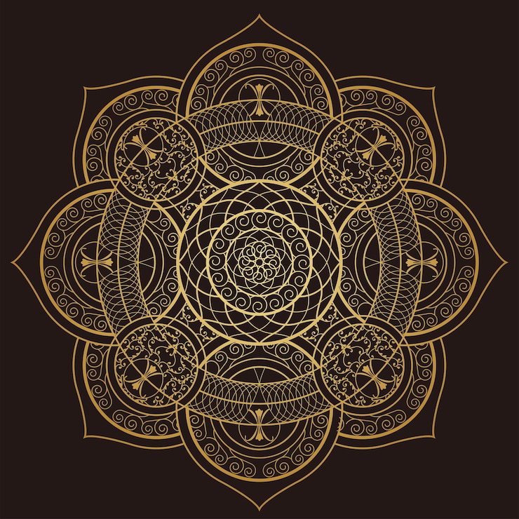 Free Vector gold mandala ornament design isolated on a dark background