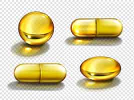 Free vector gold oil capsules, vitamine round and oval pills