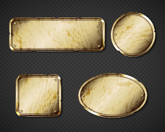 Бесплатное векторное изображение Золотые старинные тарелки и именные таблички