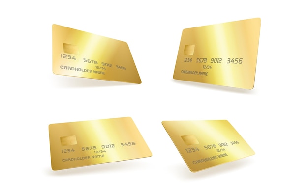 Vettore gratuito modello di carta di credito in plastica oro isolato su sfondo bianco. mockup realistico di vettore di carta di debito o sconto bancaria dorata 3d per servizio vip, abbonamento a club premium