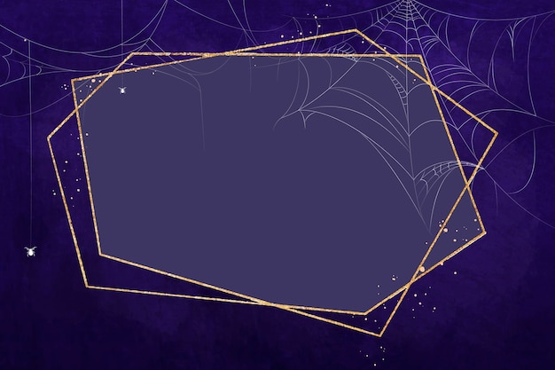 Gold polygon frame on spider web purple background vector