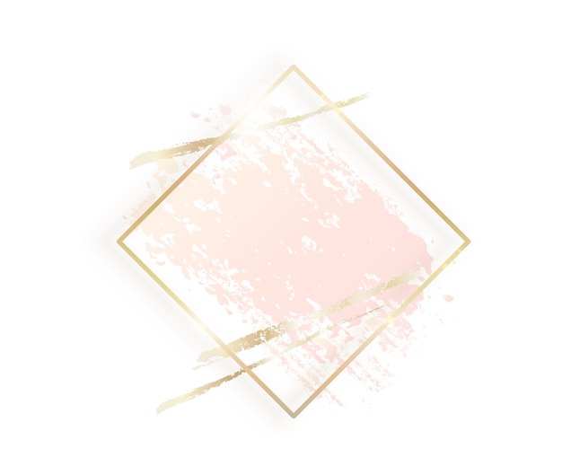 Gold rhombus frame with pastel nude pink texture,golden brush strokes isolated
