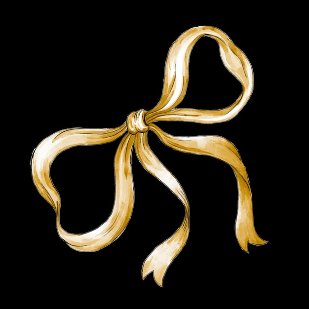 Gold ribbon bow vector hand drawn design element