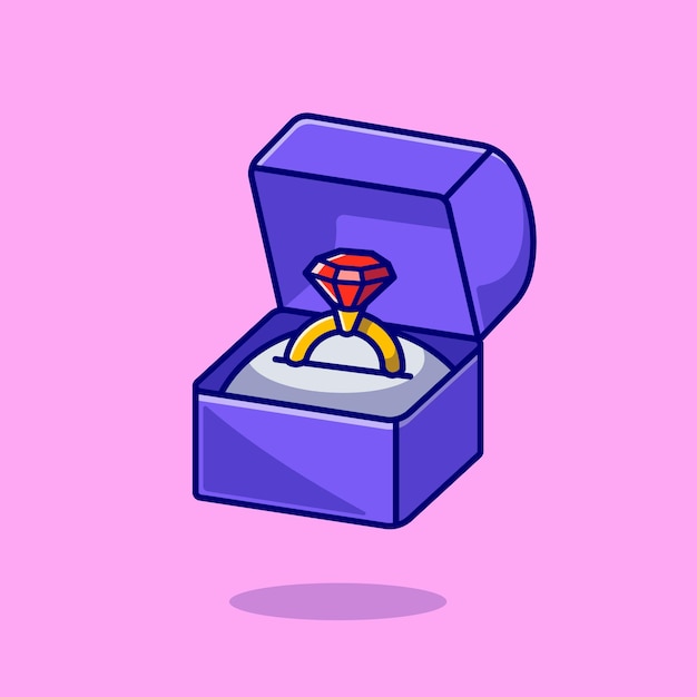 Free vector gold ring with diamond in box. flat cartoon style