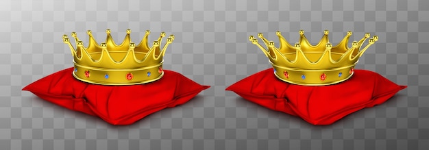 Free vector gold royal crown for king and queen on red pillow