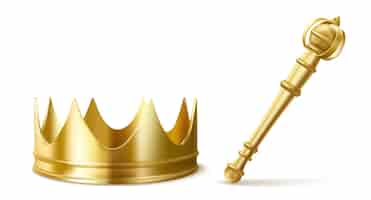 Free vector gold royal crown and scepter for king or queen