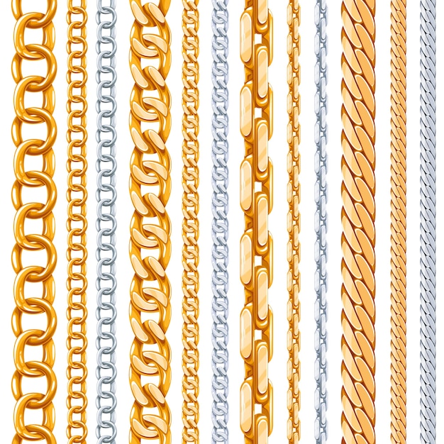 Free vector gold and silver chains  set. link metallic, shiny element, object iron strong