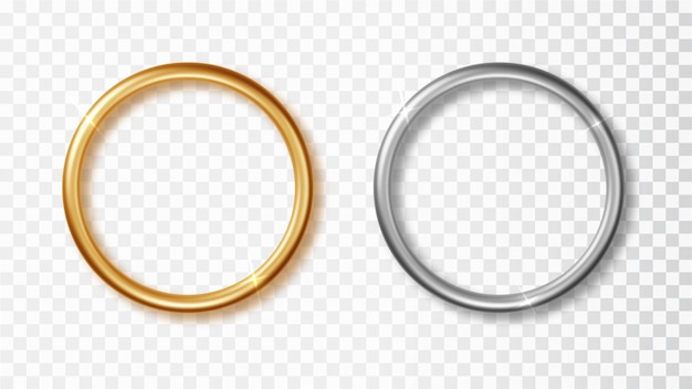 Free vector gold and silver round chrome frame on transparent background isolated 3d realistic circle border with glow shine and light effect