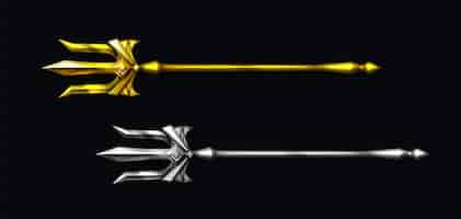 Free vector gold and silver trident, devil pitchfork