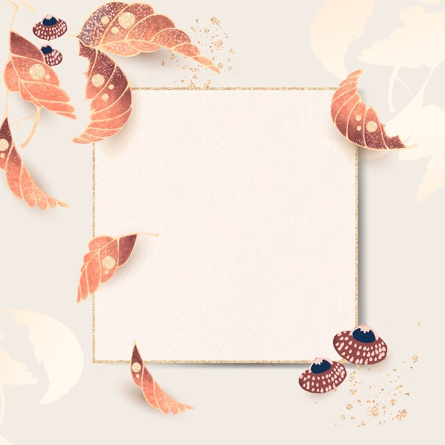 Free vector gold square frame with vintage leaf motifs on an ivory background