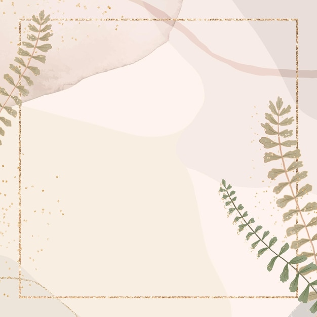 Free vector gold square leaves frame on brown pastel