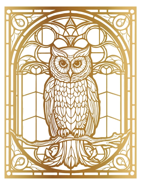 Бесплатное векторное изображение Золотой витраж с рисунком совы
