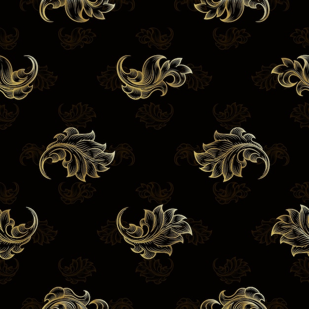 Бесплатное векторное изображение Золотой старинный бесшовный цветочный узор. мода бесконечные цветочные повторения фон, векторные иллюстрации