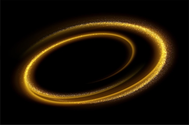 Flusso d'onda d'oro e scintillio dorato su sfondo nero.