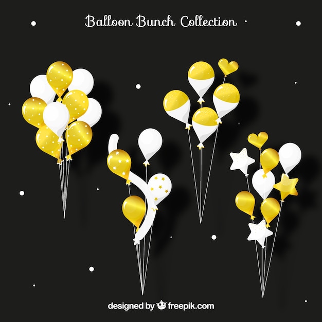 Free vector gold and white balloons bunch collection